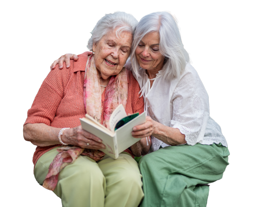 elderly-woman-and-daughter-reading-book-together